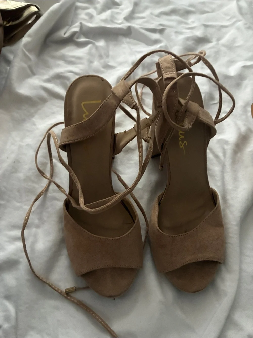 Lulu's Taupe Suede Lace-Up Block Heel Sandals